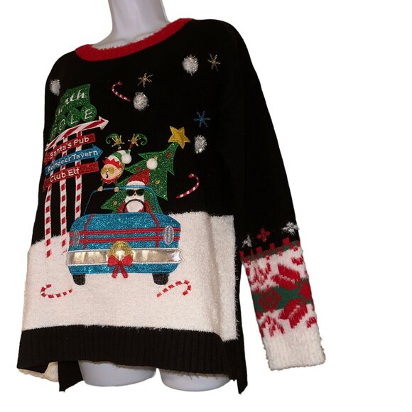 Holiday Time Christmas Sweater Womens L 12 14 Pullover Ugly Funny Santas Pub - Picture 5 of 9